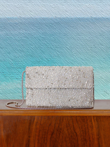 Silver Hand Beaded Clutch